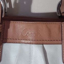 White Leather Coach Purse with Tan Trim