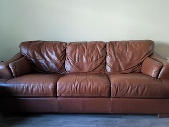 3 Seat Faux Leather Brown Couch