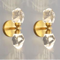 2 Packs Wall Sconces - Gold Modern Crystal Vanity Lighting for Dining Room, Bedroom, Living Room, Entryway, Bathroom