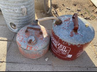 Old Metal Gas Cans EUC