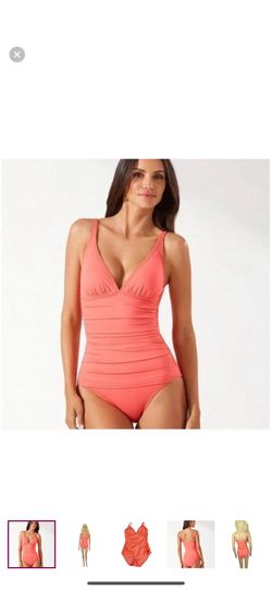 Tommy Bahama One-Piece Swimsuit Ruched V-Neck in Coral Size 6 Slimming Beach