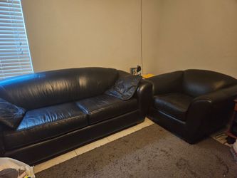 PRICE REDUCED TO $150/Black Italian soft leather sofa, Chair and ottoman
