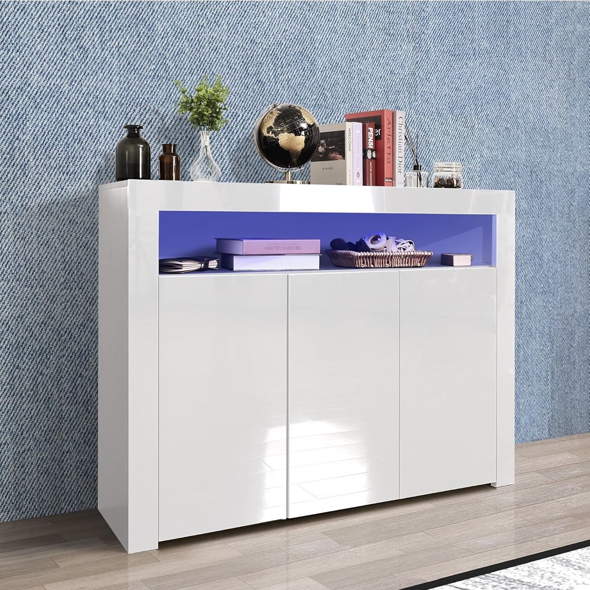 Modern Sideboard Cabinet with LED Light, White