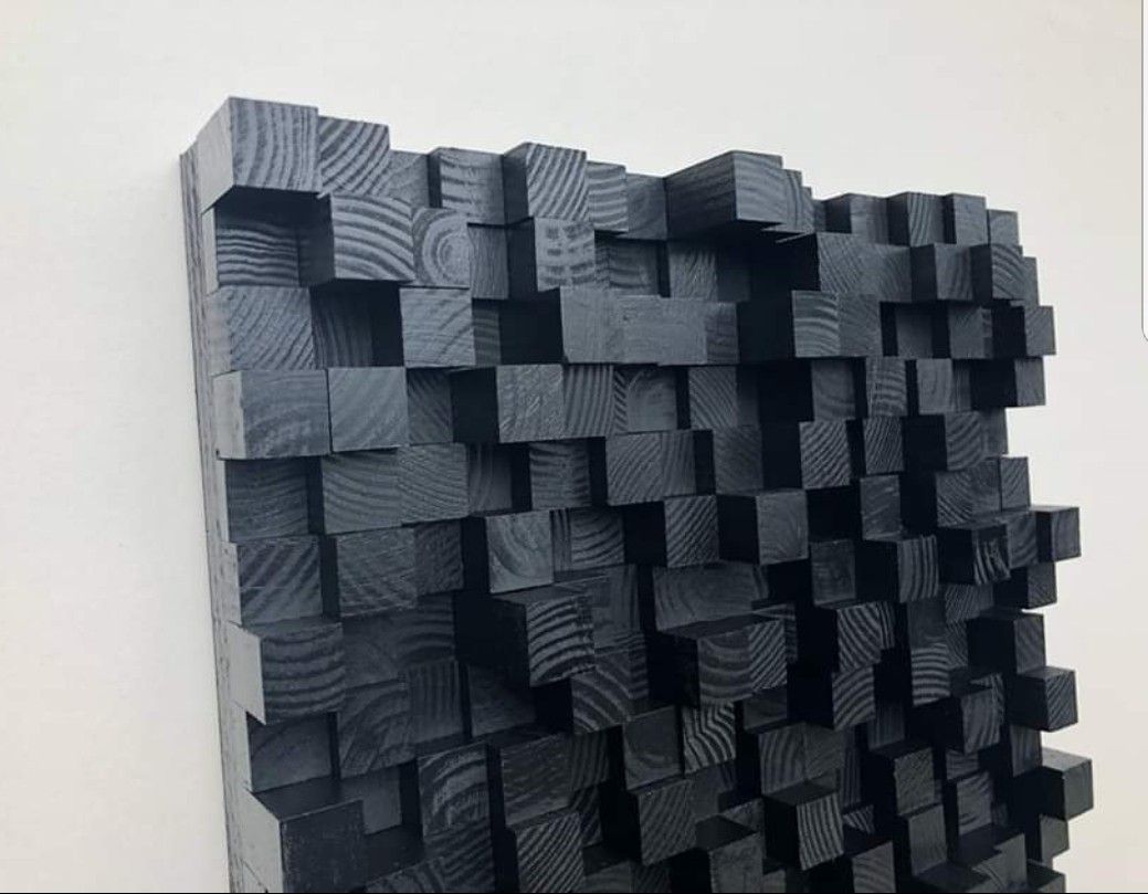 Sound Diffuser, Acoustic Panel, Studio Wooden, SoundProofing, Proof, art, black wood art, Pixel, wooden art, 3d art