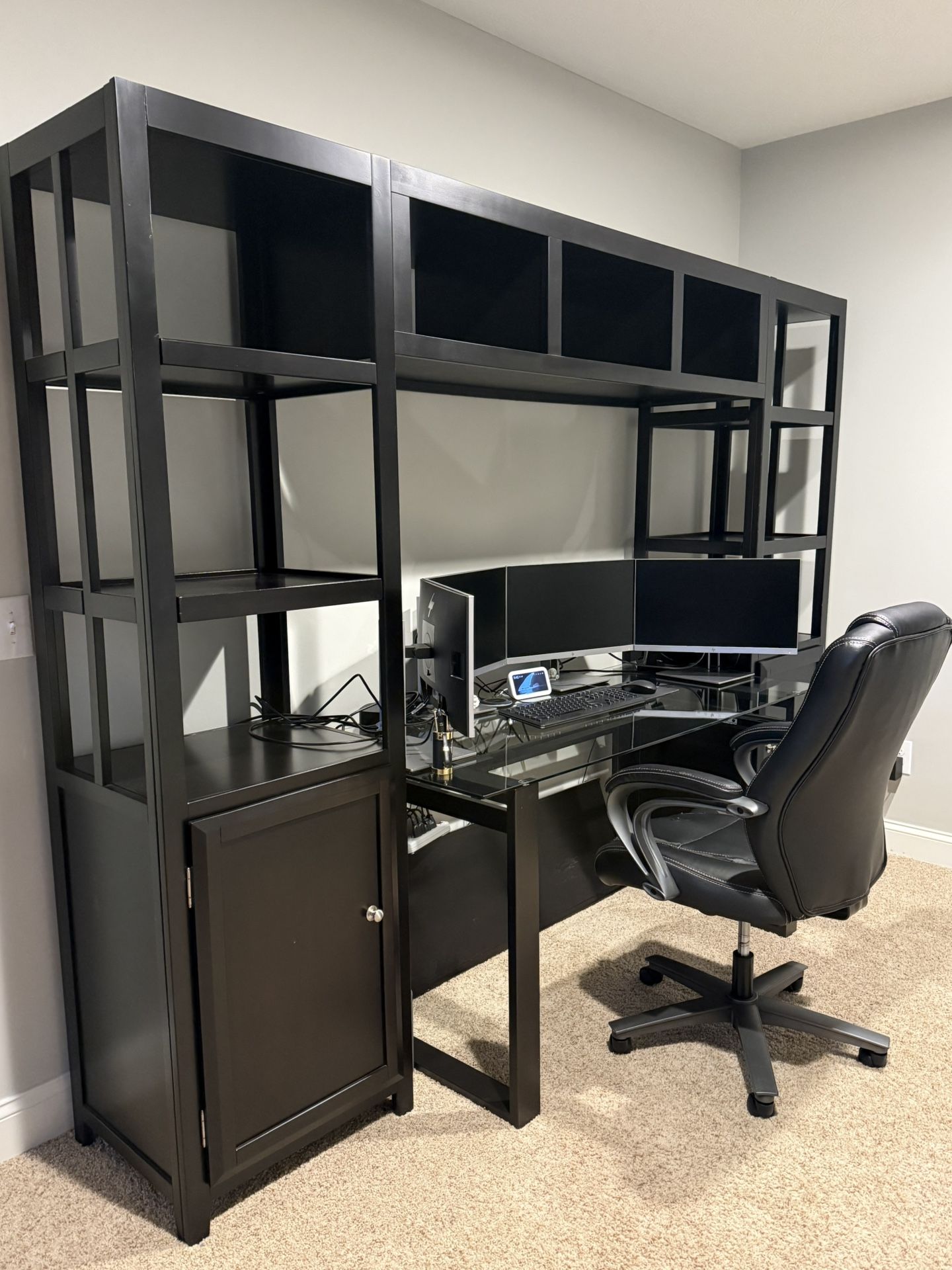 Computer Table With Two Cabinets And Tower Storage 