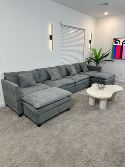 Brand New Grey Cloud Sectional Sofa Couch With 2 Ottomans