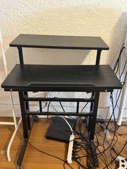 Adjustable Black Solid Wood 2-Shelf Desk 