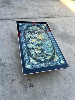 Vintage Mother of Pearl Peacock Coffee Table – Abalone Shell Inlay