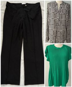 3 pc women’s office clothes Calvin Klein pants 14P + 2 Large blouses