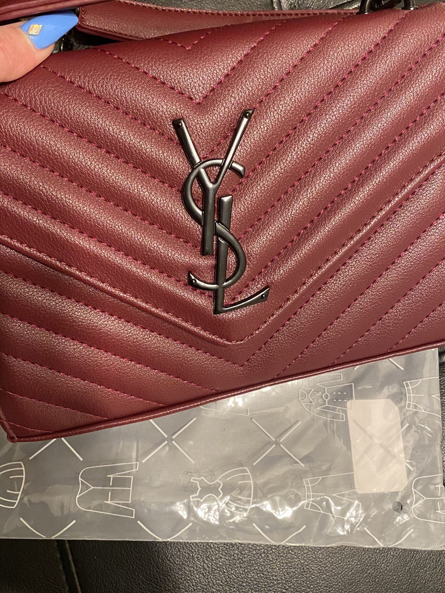 Burgendy Ysl Genuine Leather Chain Bag