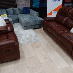 Santiago Brown Leather Reclining Sofa/Loveseat Sets---$1299---Fantastic Deal!!!---Same Day Delivery Available 