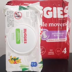 Huggies Bundle Bag Of 22 Diapers Size 4 And A Pk Of  Wipes  For $9