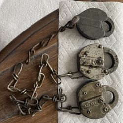 Antique B&O Railroad Locks With Chain 