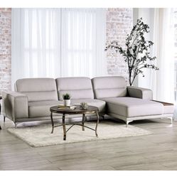 Light Grey Mid-Century Modern Sectional With Chrome Legs And Embedded Wood Tray On Right Chaise Brand New In Box Firm Price $1,280