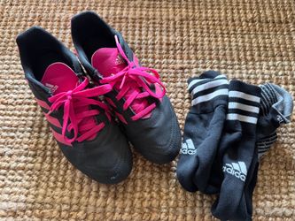 Girls Adidas soccer cleats and socks - women’s size 5 1/2