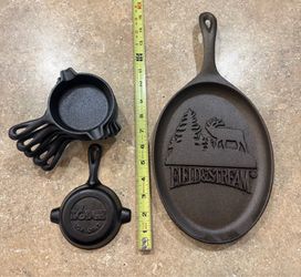 CAST FIELD & STREAM FAJITA SKILLET and LODGE MINI SKILLETS