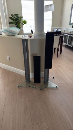 Definitive Technical Mythos 2 with Sanus  adjustable floor stands