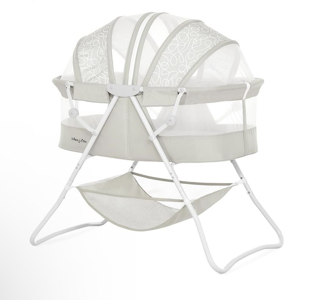 Dream On Me Karley Bassinet, Award Winner Lightweight Travel Baby Bassinet, Foldable Bedside Sleeper, Adjustable Double Canopy, Spacious Design, Soft