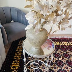 Gold Vase With Pink Flowers. 