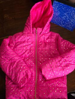Girls Pink Puffer Jacket with Gold Dots SIZE 10