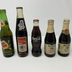Lot of 5 Vintage Soda Bottles – Coca-Cola, Sun Drop – Collectible Only