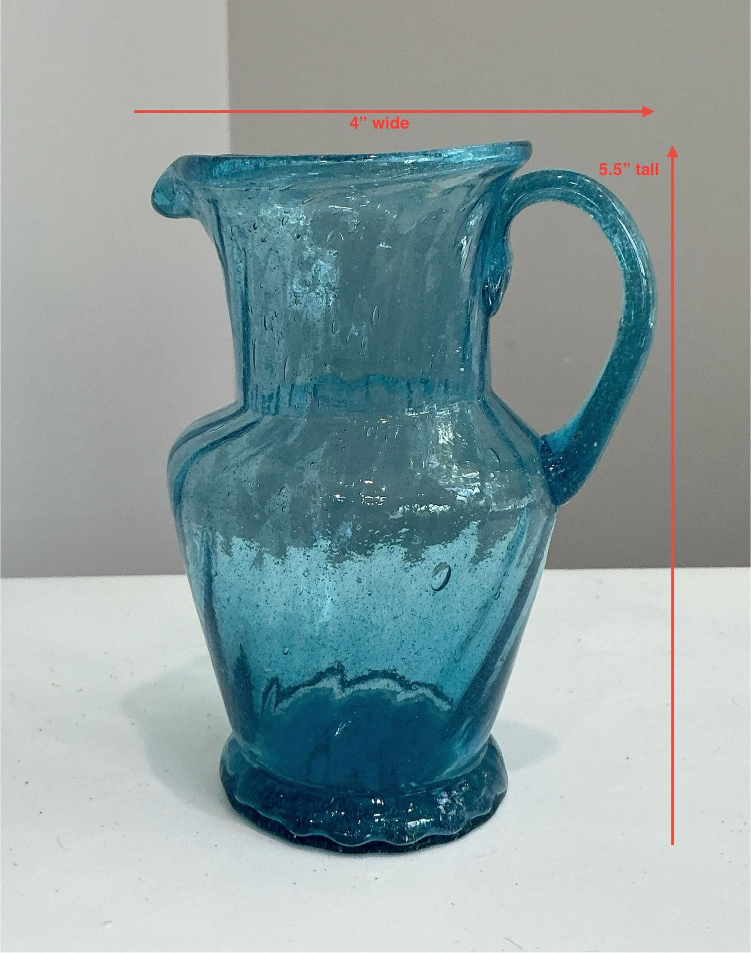 Small Vintage Aquamarine Thick Bubble Glass Pitcher