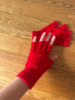 Red Knit Fingerless Gloves