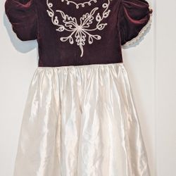 Girls Ivory Velvet Burgundy S/S Back Tie Holiday Party Dress 5