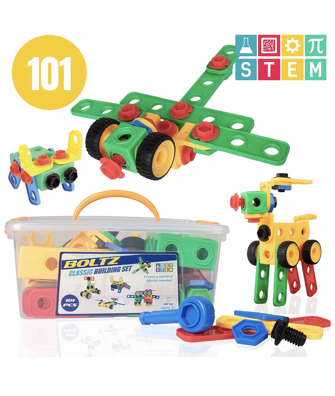USA Toyz STEM Building Toys for Kids – 101pk Educational Learning STEAM Building Games, Engineering Construction Gears, Boys Girls Ages 3 4 5 6 7 8 9
