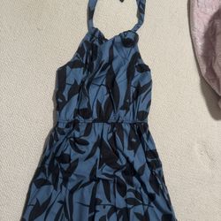 Womens Large Floral Blue Black Romper 