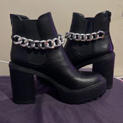 Madden Girl Heeled Boots w/ silver chain