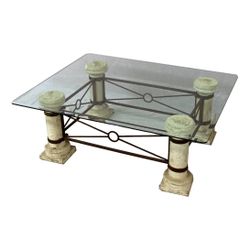  2 Pieces Postmodern Rectangular Coffee Table with Crystal Glass Top