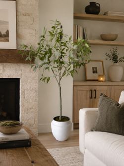 7’ Artificial Willow Eucalyptus Tree in White Textured Planter