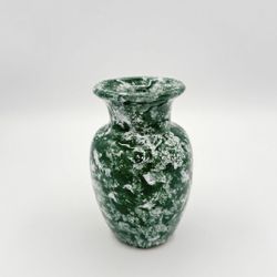 Small Vintage Green Vase with Mottled Pattern