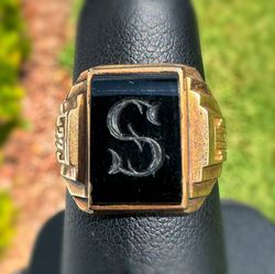 Jewelry 10k solid yellow gold black onyx 3CT letter S ring size 6.25