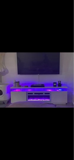 White TV Stand with Electric Fireplace