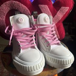 Canvas Monogram LV Squad Sneaker Boots 35 White Pink