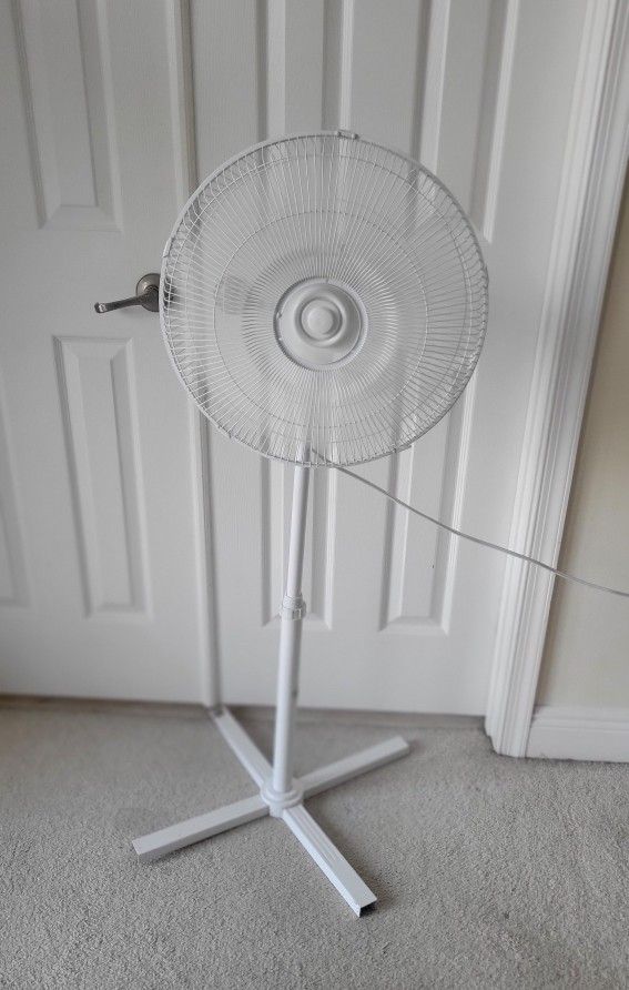 White Floor Fan Adjusts 36" To 48" Tall