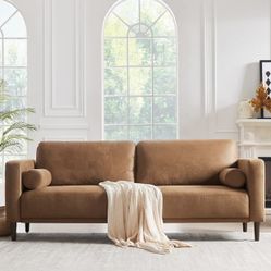 HFT-UP-032 Sofa Couches, 79” Mid-Century Modern Couch, Breathable Faux Leather Couch with Upholstered Cushions/Pillows, 3-Seat Sofas & Couches, for Li