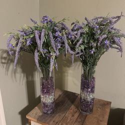 2 Beautiful 2 Ft Tall Faux Lavender Arrangement In HEAVY vases  