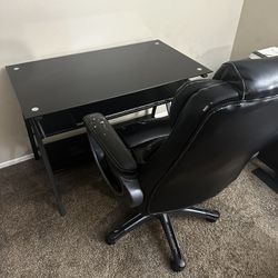 Glass Desk And Leather Chair