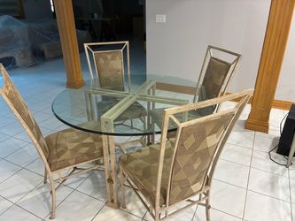 Round Glass Dining Table with 4 Chairs