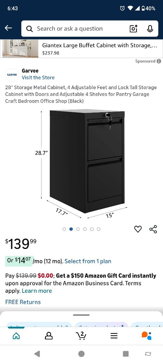 28" Storage Metal Cabinet, 4 Adjustable Feet and Lock Tall Storage Cabinet with Doors and Adjustable 4 Shelves for Pantry Garage Craft Bedroom Office 