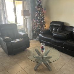 Leather Sofa With Recliners, Matching Recliner