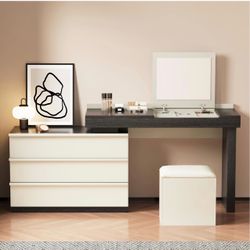 Modern Vanity Desk Set with Dresser Mirror and Stool