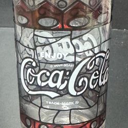 COCA-COLA 16oz TUMBLER Collectible Stained Glass Design 5.75" LIBBEY EXC