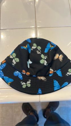 Butterfly Print Bucket Hat Womens One Size Black Fishing Outdoor Casual Sun Cap