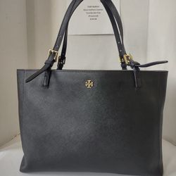 TORY BURCH: Black Saffiano Leather York Buckle Tote