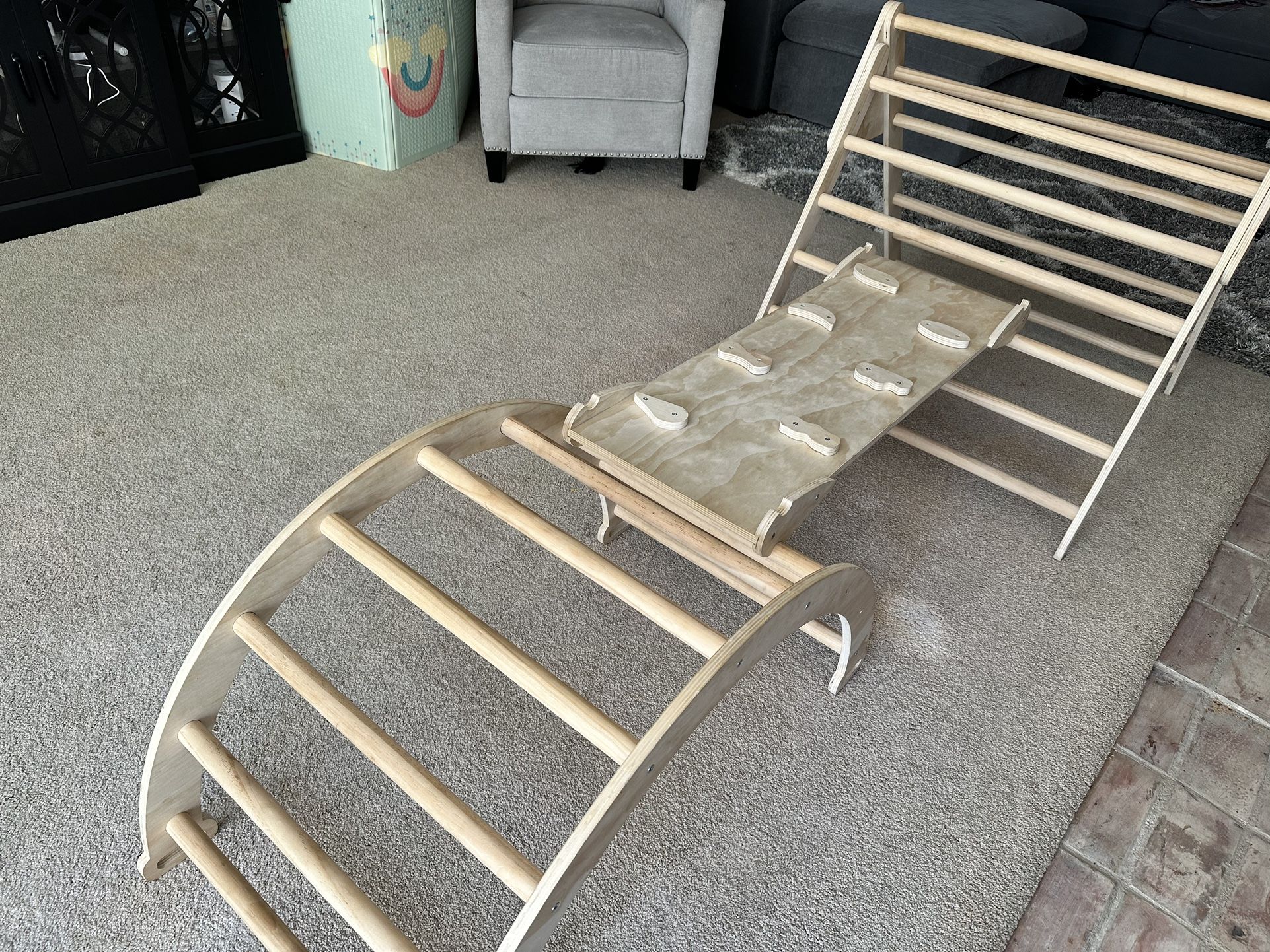 Pikler Triangle Climbing Set (Wood) Montessori With Ramp