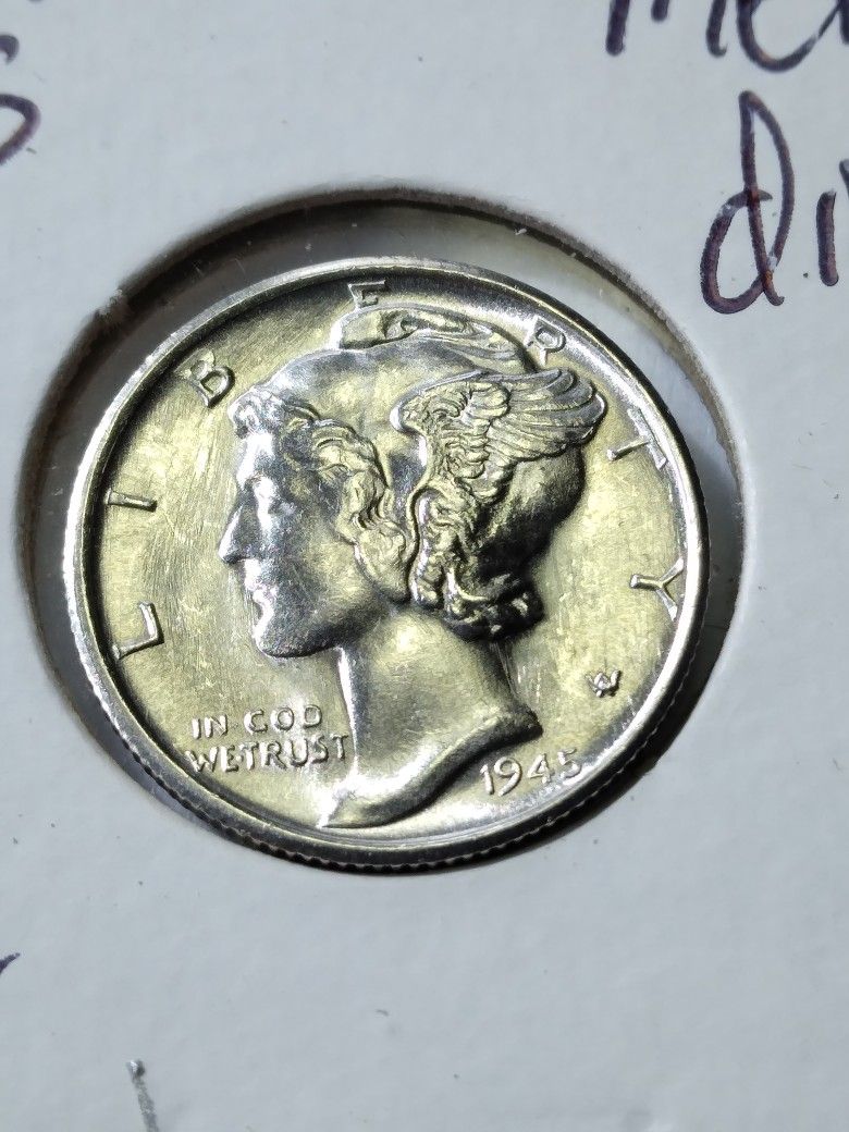 1945 S GEM BU MERCURY DIME